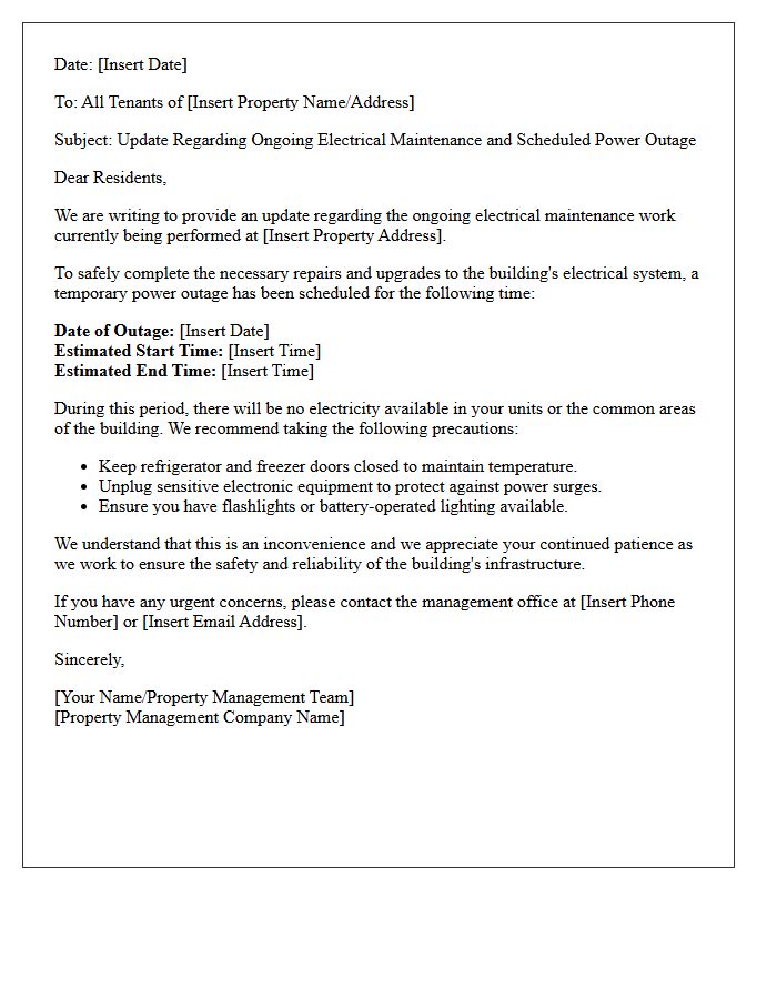 Tenant Update Letter Regarding Ongoing Electrical Maintenance And Power Outage