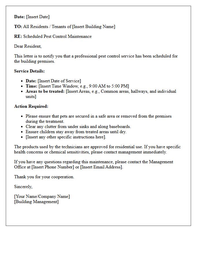 Building Pest Control Maintenance Notice Letter