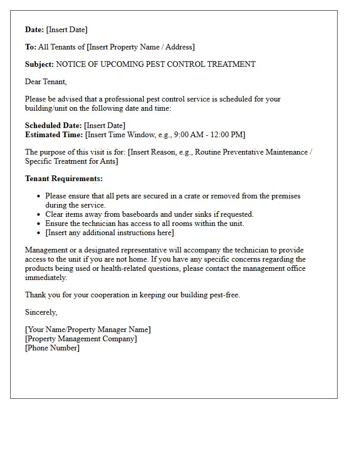 Tenant Notification Letter for Pest Control
