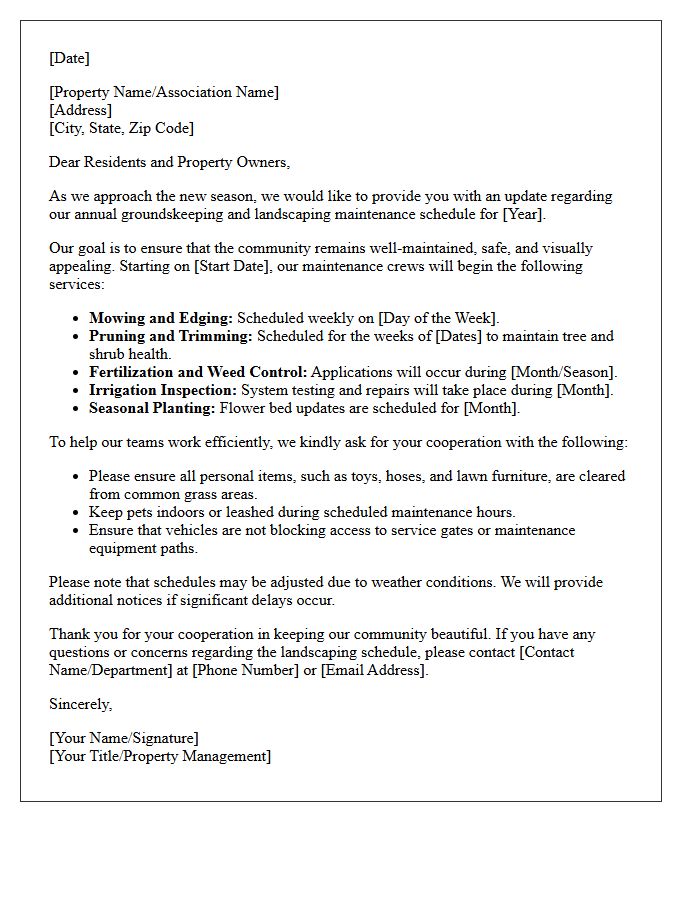 Annual Groundskeeping Maintenance Update Letter