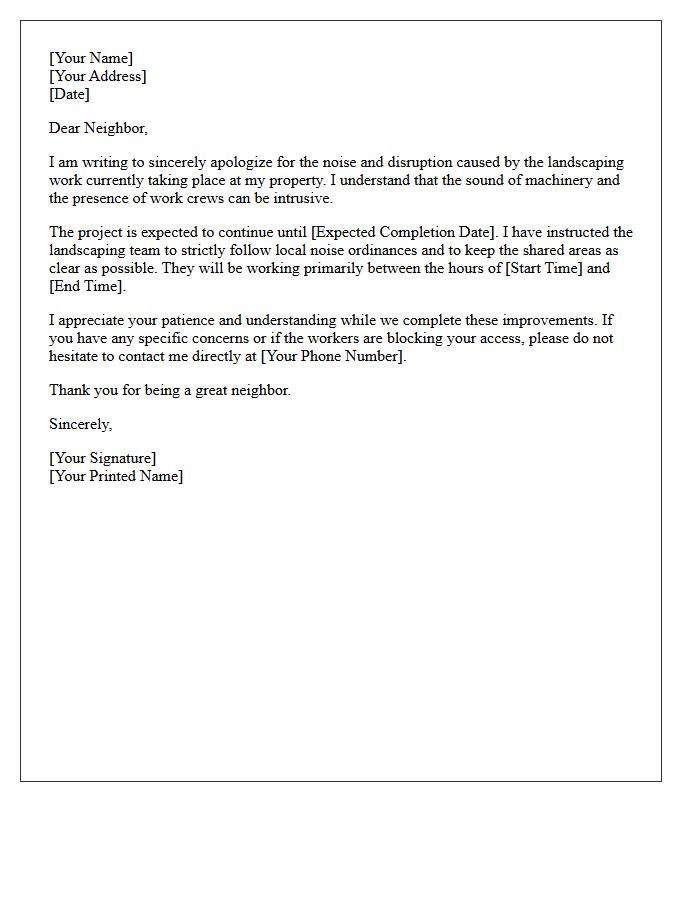 Apology For Landscaping Noise And Disruption Letter