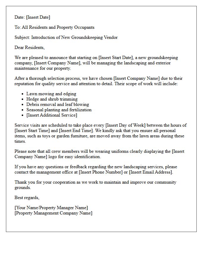 Introduction Of New Groundskeeping Vendor Letter