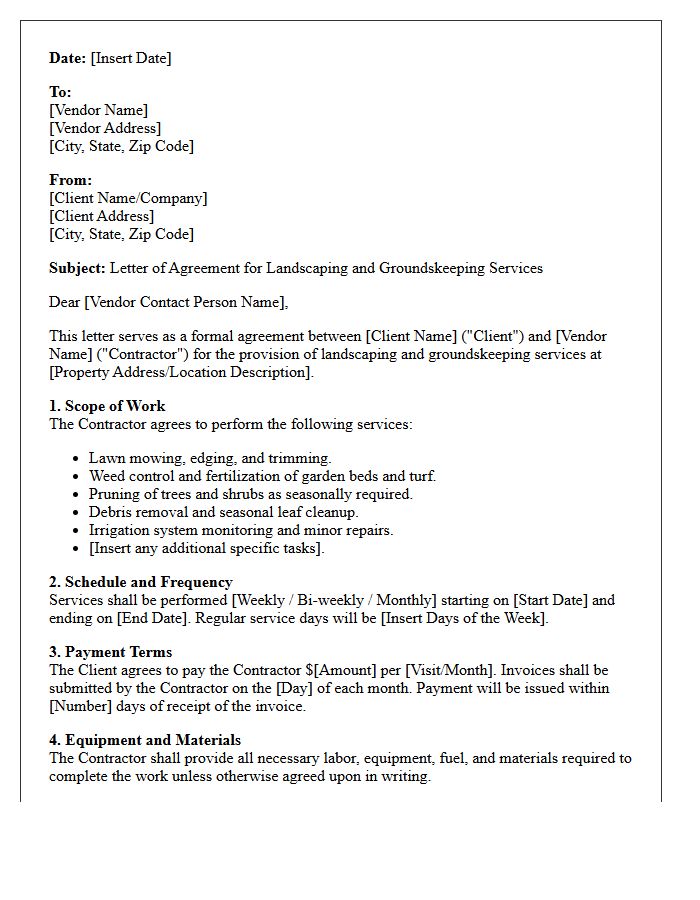 Landscaping And Groundskeeping Vendor Contract Letter