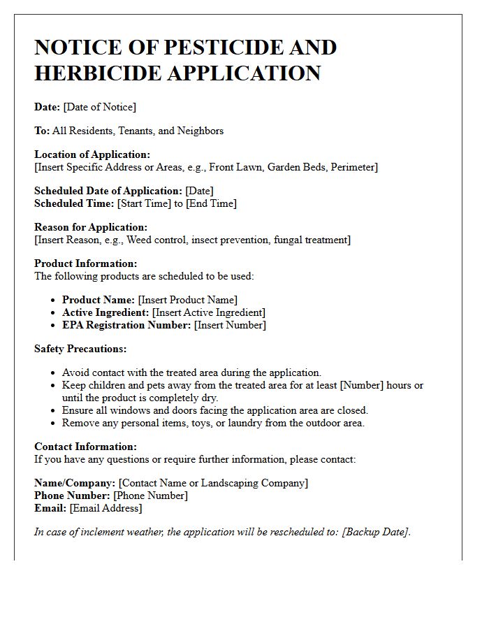Pesticide And Herbicide Application Notice Letter