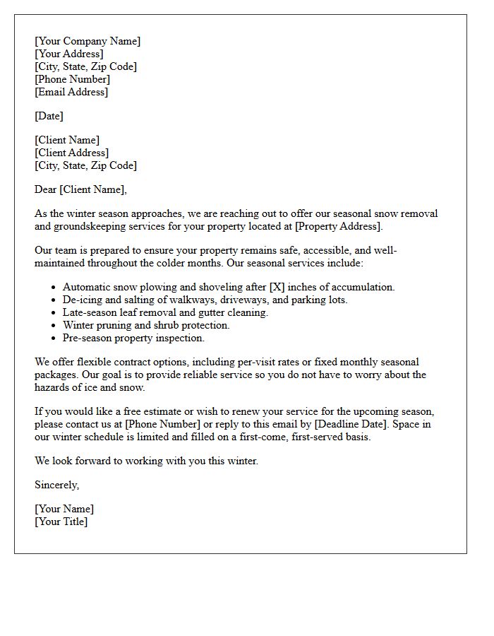 Seasonal Snow Removal And Groundskeeping Letter