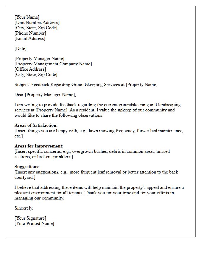 Tenant Feedback On Groundskeeping Services Letter