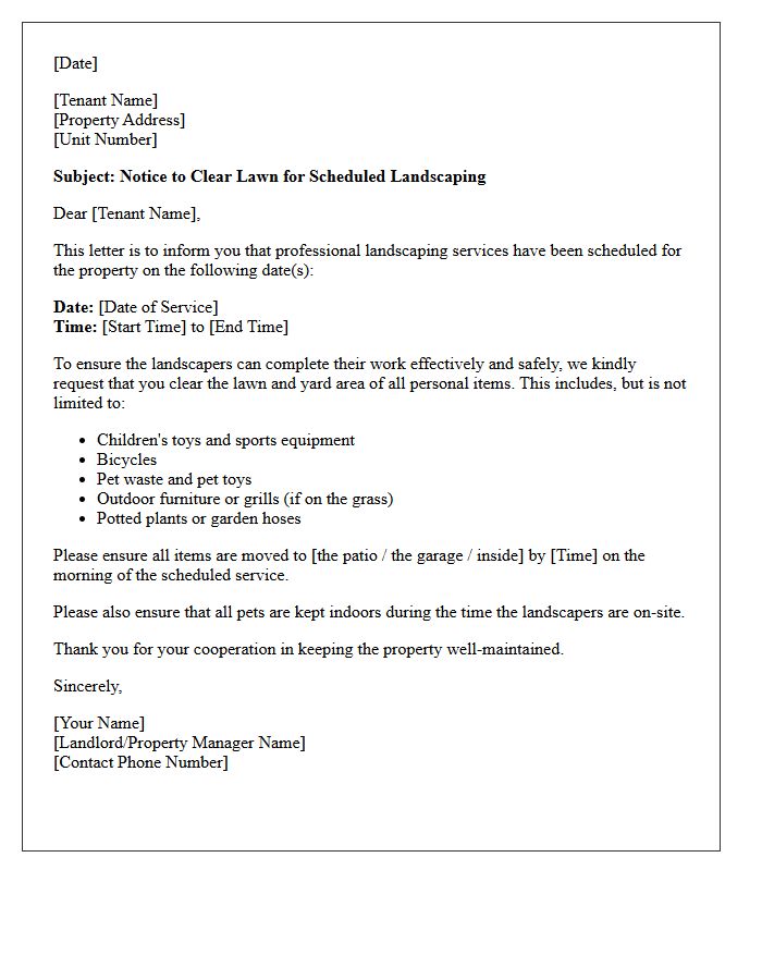 Tenant Request To Clear Lawns For Landscaping Letter