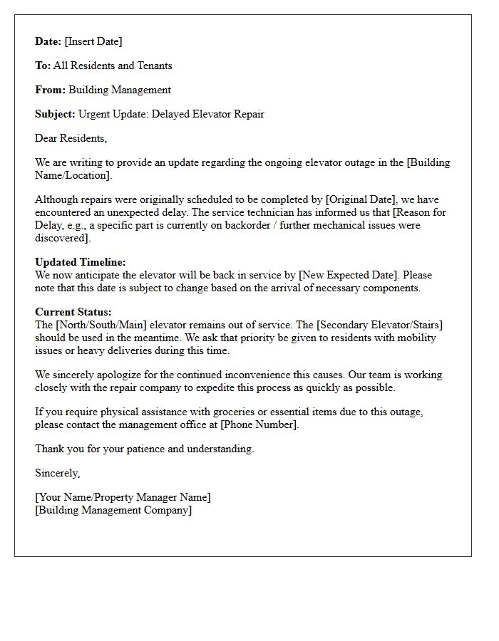 Delayed Elevator Repair and Outage Update Letter