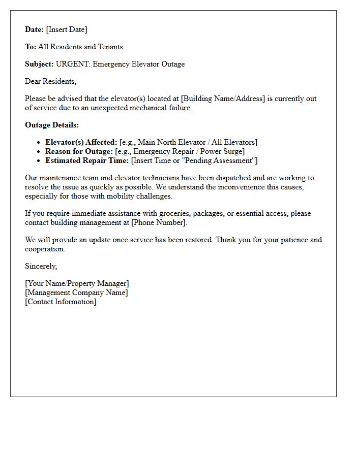 Emergency Elevator Outage Notification Letter
