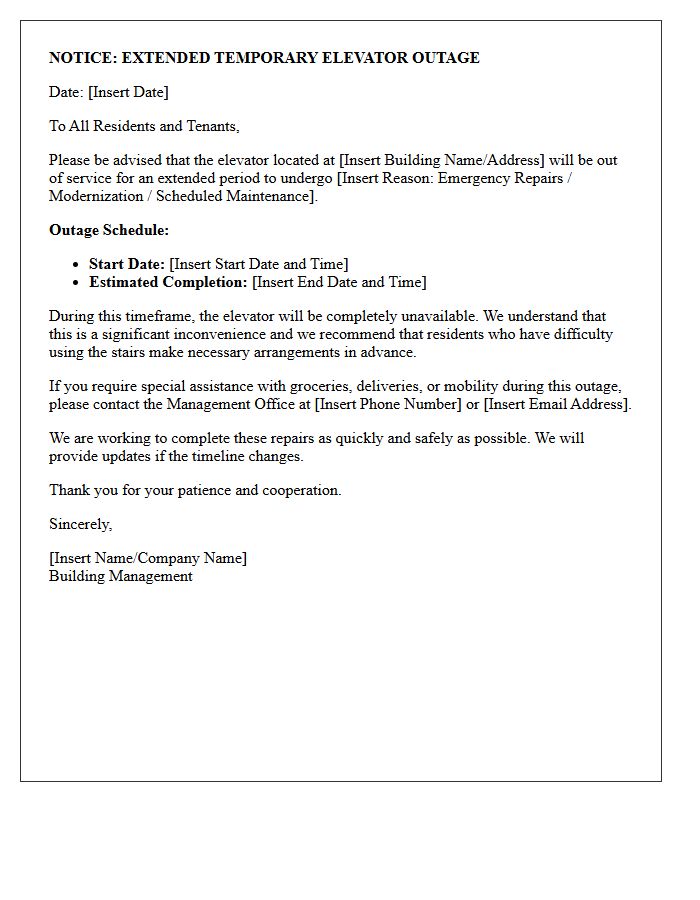 Extended Temporary Elevator Outage Warning Letter
