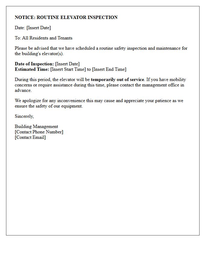 Routine Elevator Inspection and Temporary Outage Letter