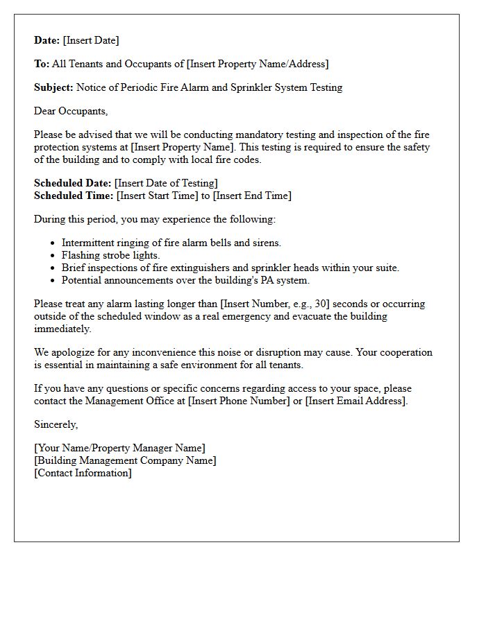 Commercial Property Fire System Testing Notification Letter