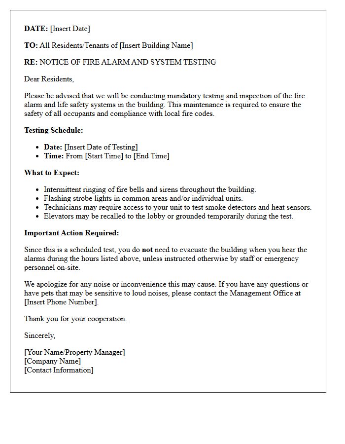 Property Management Fire System Testing Advisory Letter
