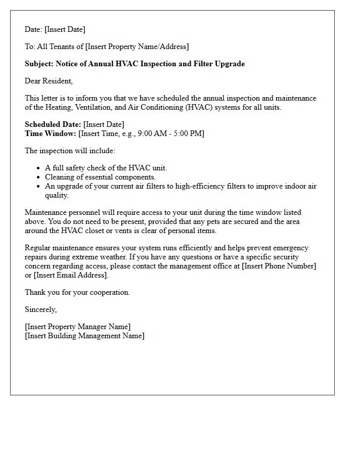 Annual HVAC Inspection and Filter Upgrade Letter to Tenants