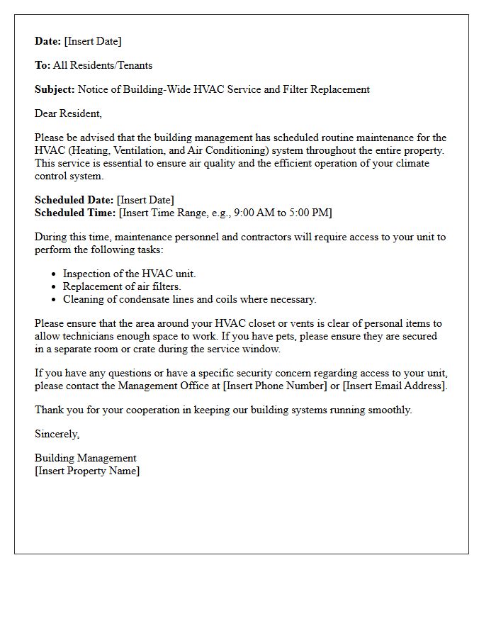 Building-Wide HVAC Service and Filter Replacement Letter