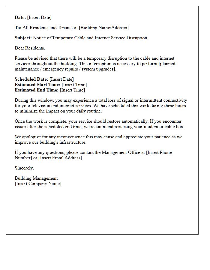 Building-Wide Cable Disruption Notice Letter