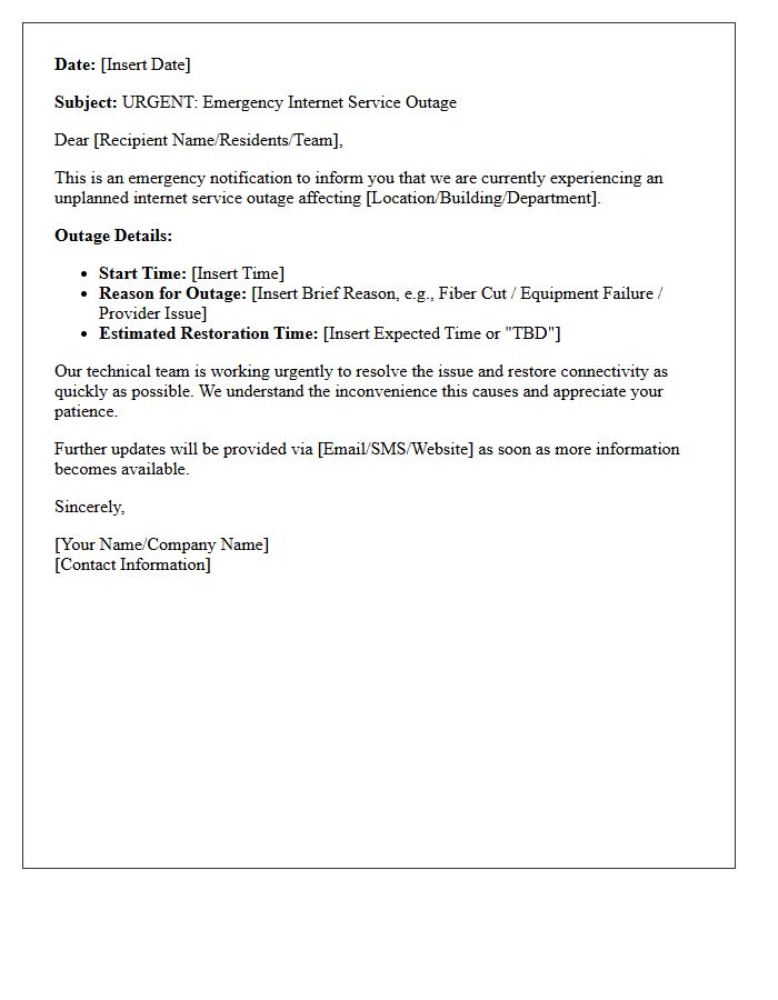 Emergency Internet Outage Notification Letter