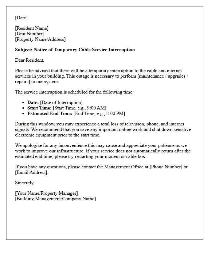 Resident Letter Detailing Cable Service Interruption