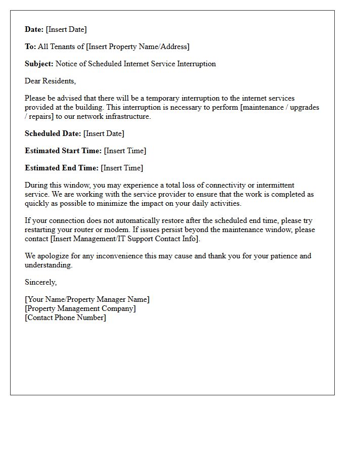 Tenant Alert Letter for Internet Service Interruption
