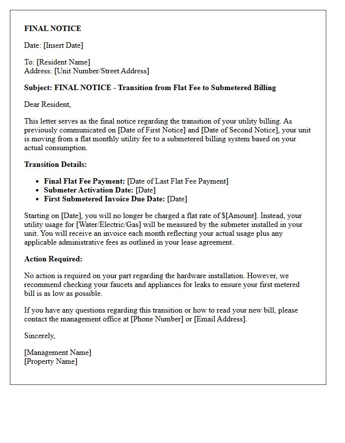 Final Notice Of Flat Fee To Submeter Transition Letter