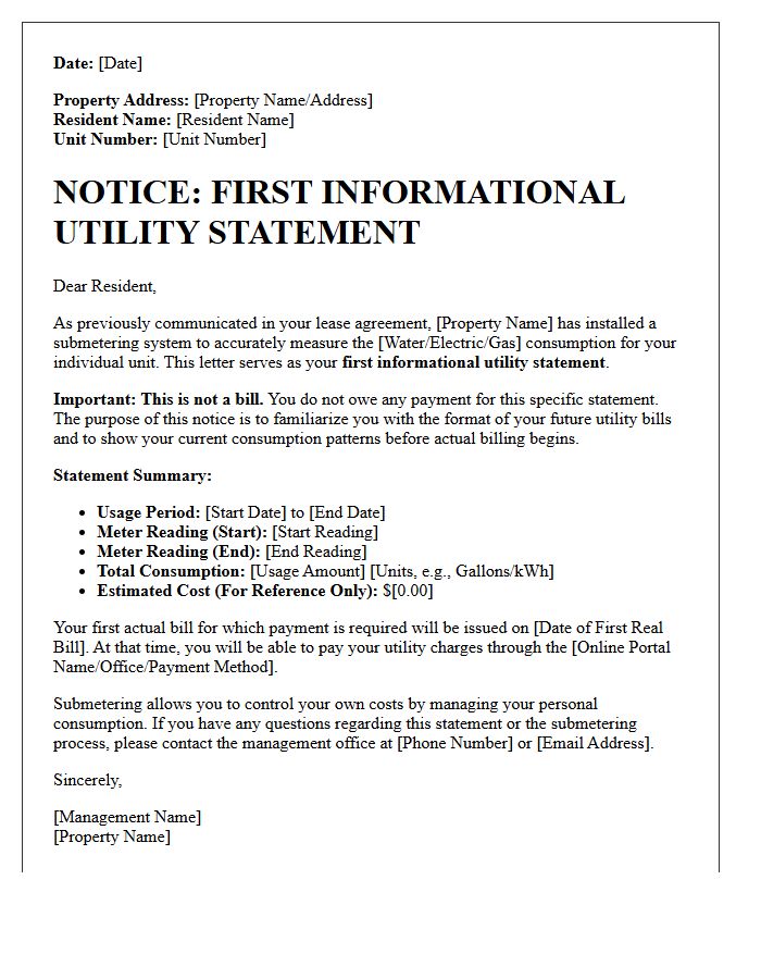 First Informational Submeter Utility Statement Letter