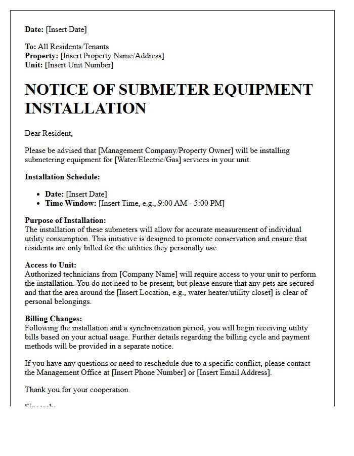 Notice Of Submeter Equipment Installation Letter