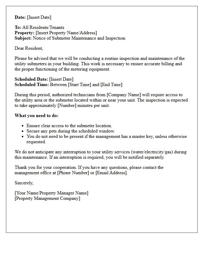 Notice Of Submeter Maintenance And Inspection Letter