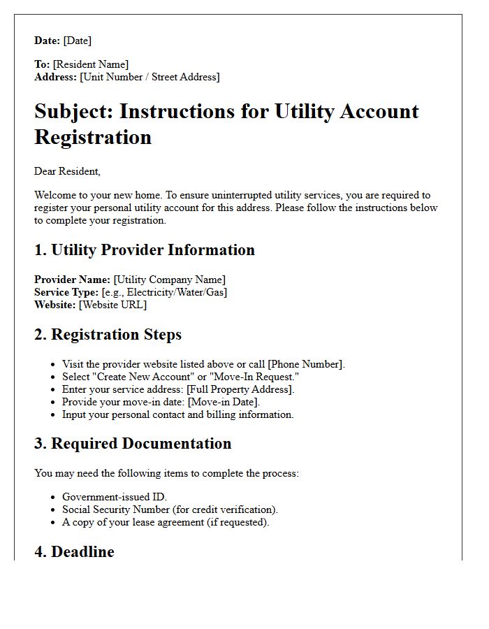 Resident Utility Account Registration Instruction Letter