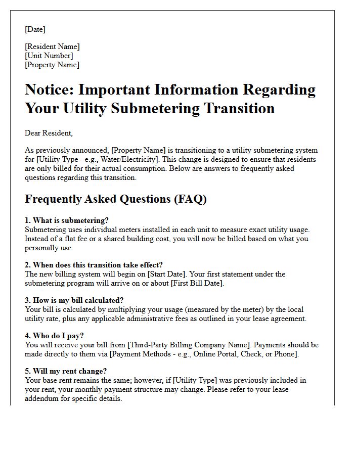 Submeter Transition Frequently Asked Questions Letter