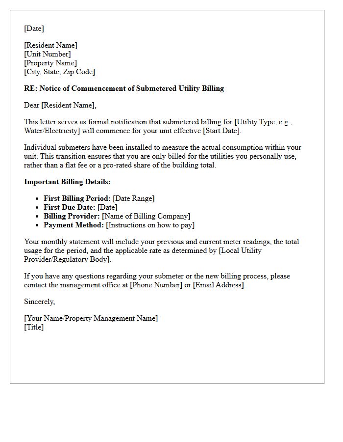 Submetered Utility Billing Commencement Letter