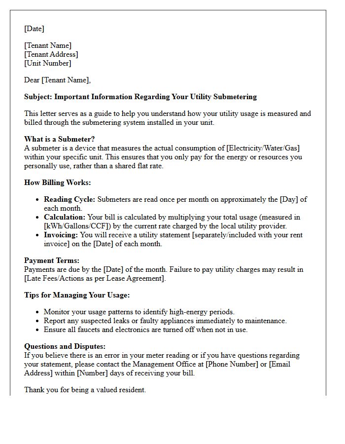 Tenant Guide To Submeter Usage And Billing Letter