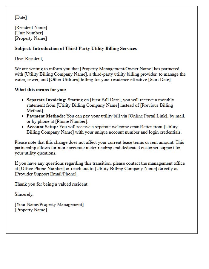Third-Party Utility Billing Provider Introduction Letter