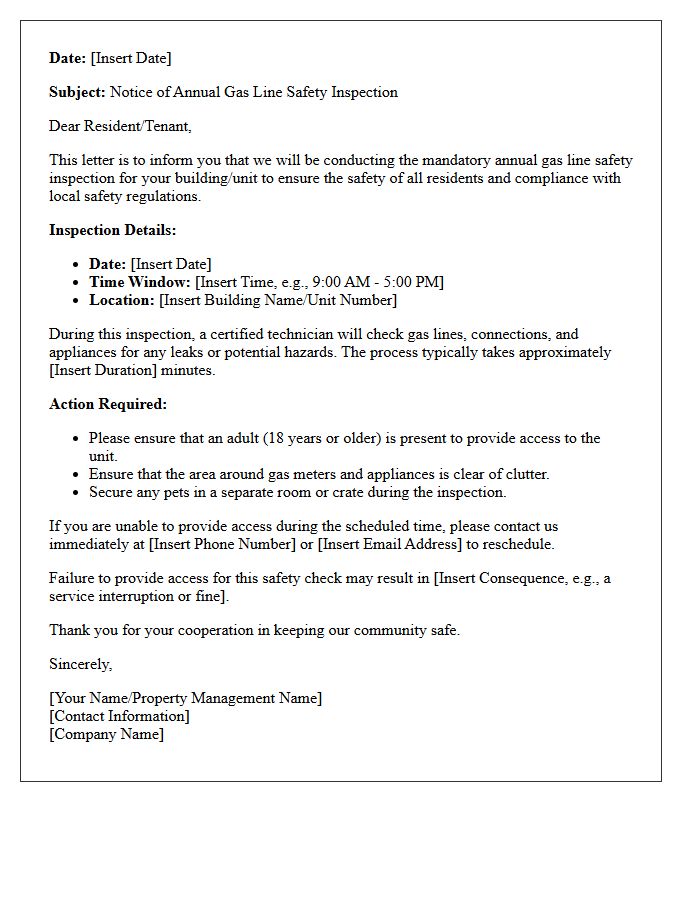 Annual Gas Line Safety Check Notice Letter