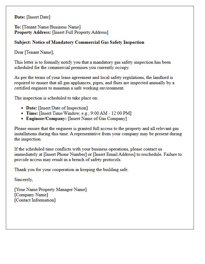 Commercial Property Gas Inspection Notice Letter
