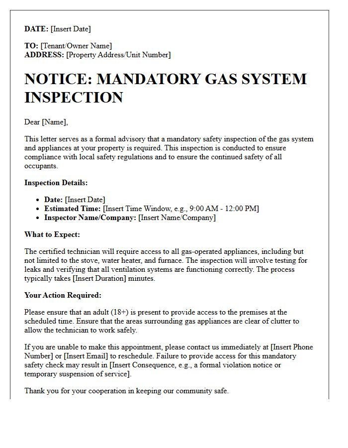 Mandatory Gas System Inspection Advisory Letter