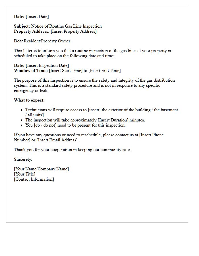 Notice of Routine Gas Line Inspection Letter