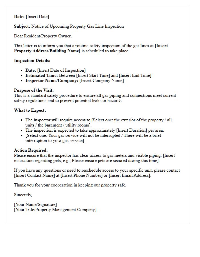 Property Gas Line Inspector Visit Informational Letter