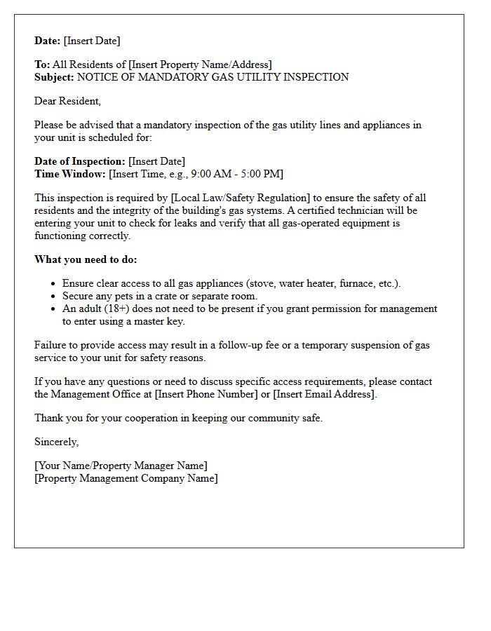 Property Management Gas Utility Inspection Letter