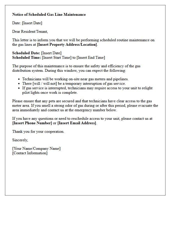 Scheduled Routine Gas Line Maintenance Letter