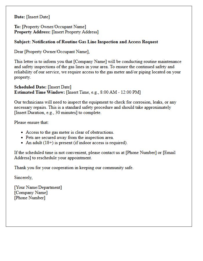 Standard Gas Line Routine Access Request Letter