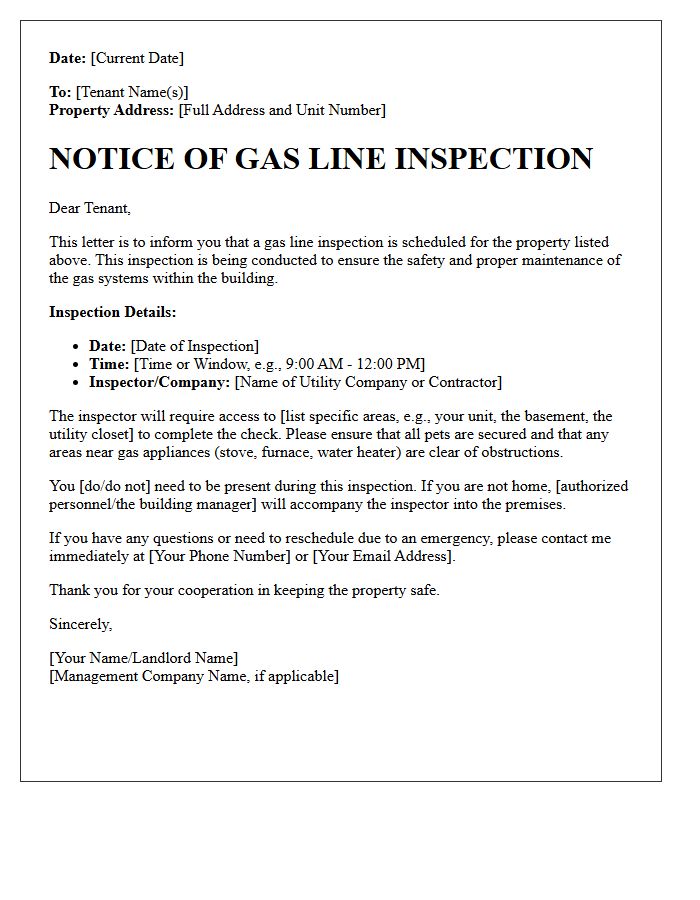 Tenant Notification Letter for Gas Line Inspection