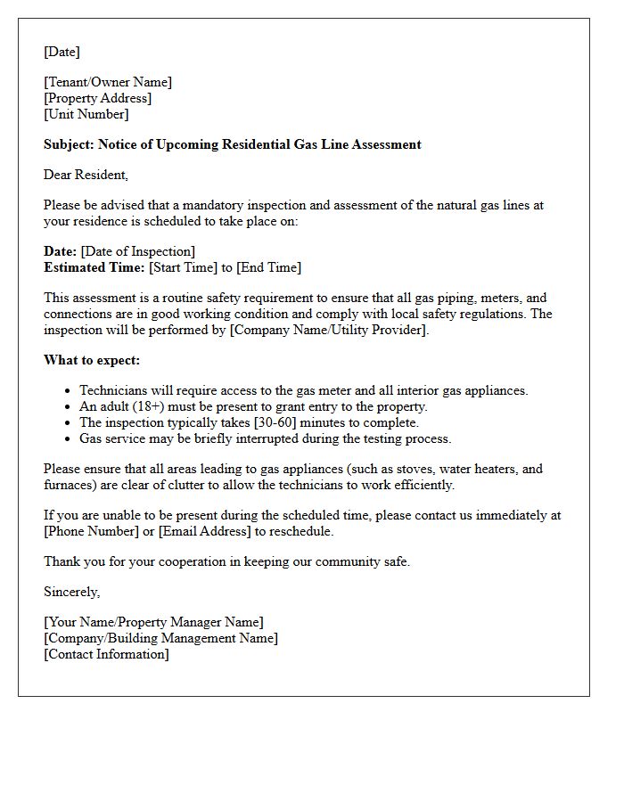 Upcoming Residential Gas Line Assessment Letter