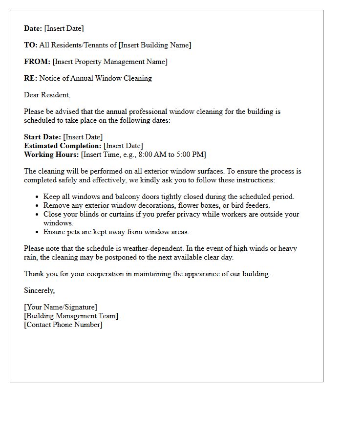 Annual Window Cleaning Notice Letter