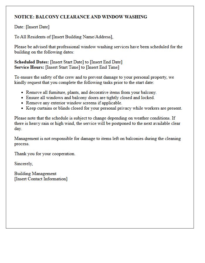 Balcony Clearance and Window Washing Letter