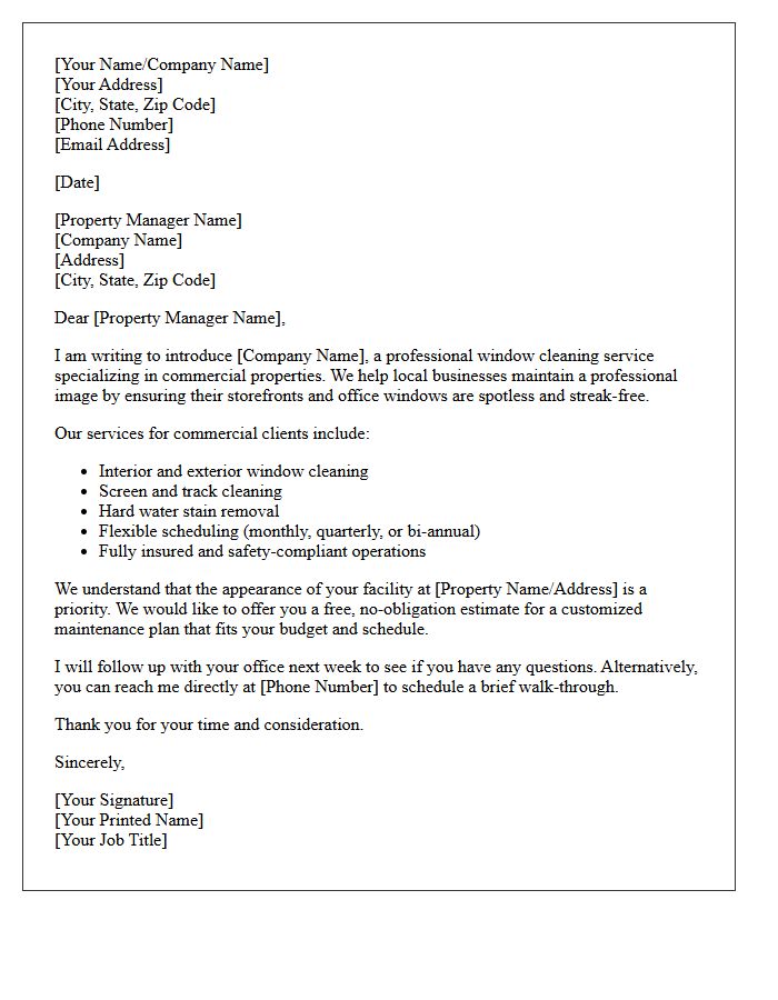 Commercial Property Window Cleaning Letter
