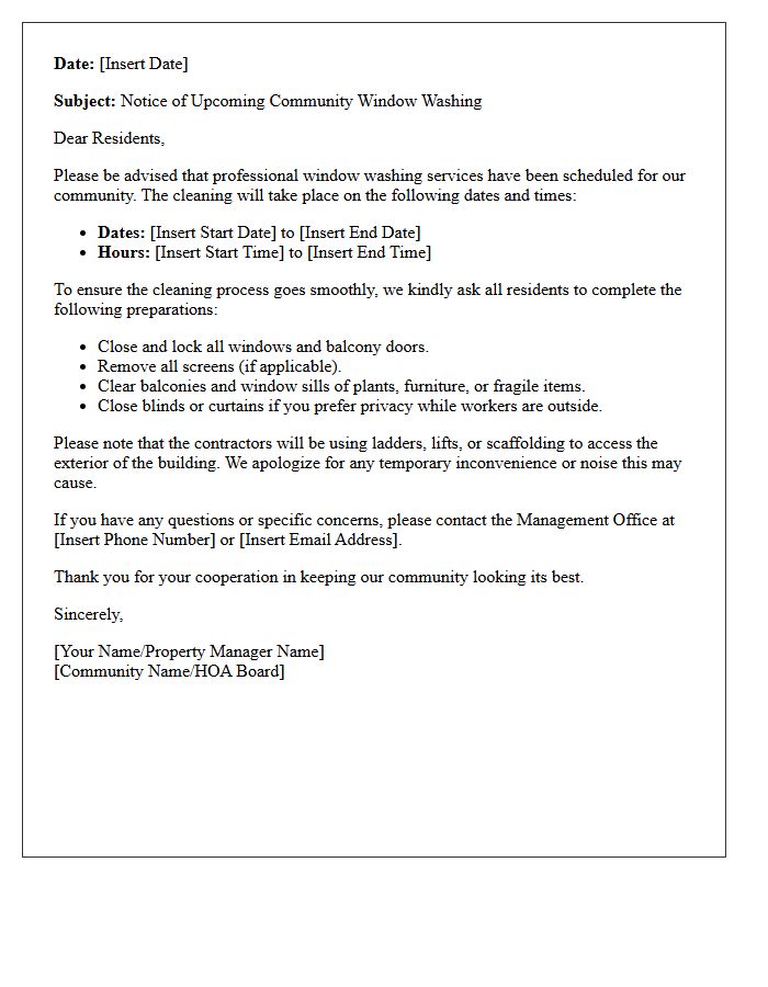 Community Window Washing Announcement Letter