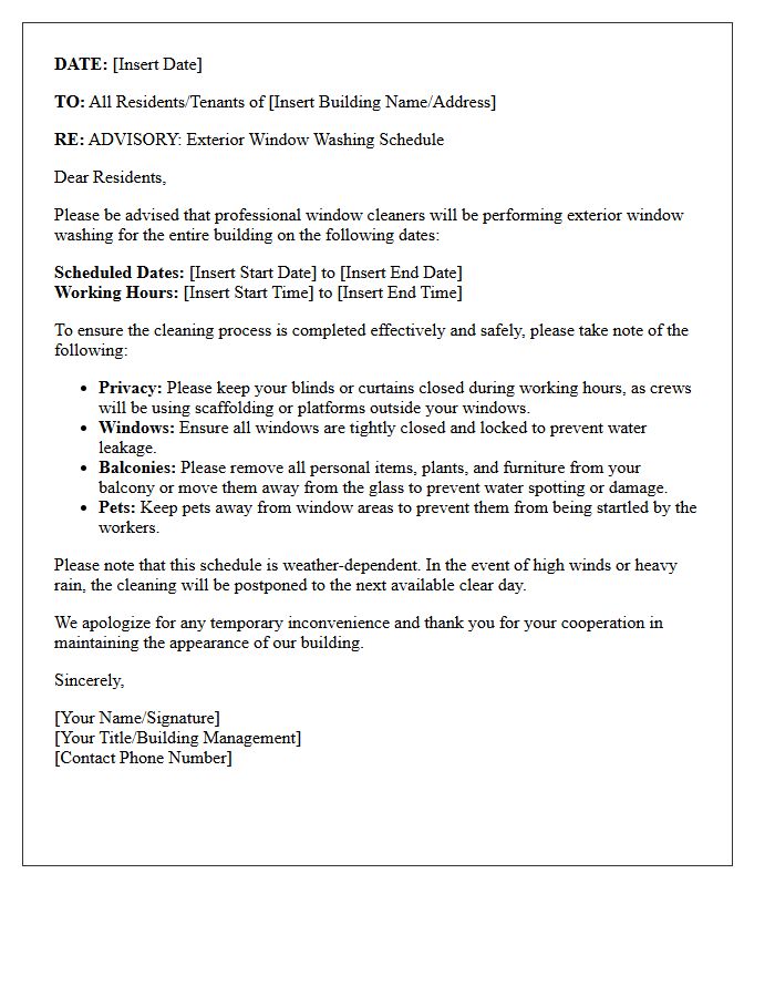 Exterior Window Washing Advisory Letter