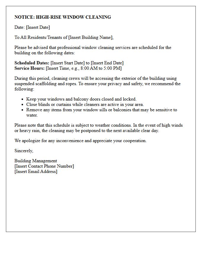 High-Rise Window Cleaning Notification Letter