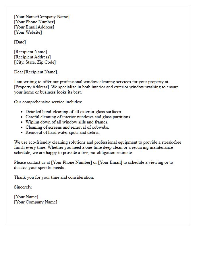 Interior and Exterior Window Washing Letter