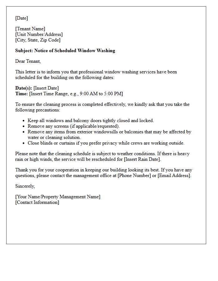 Tenant Window Washing Reminder Letter